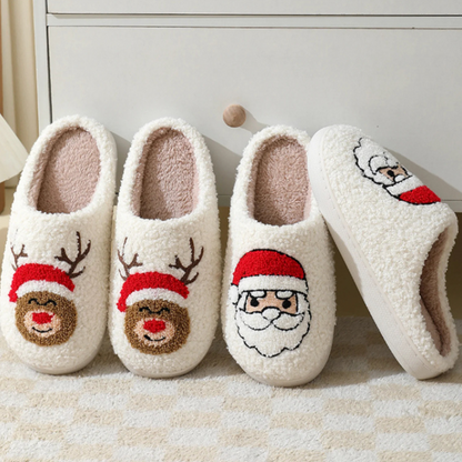 Festive Holiday Slide Slippers With Embroidered Designs