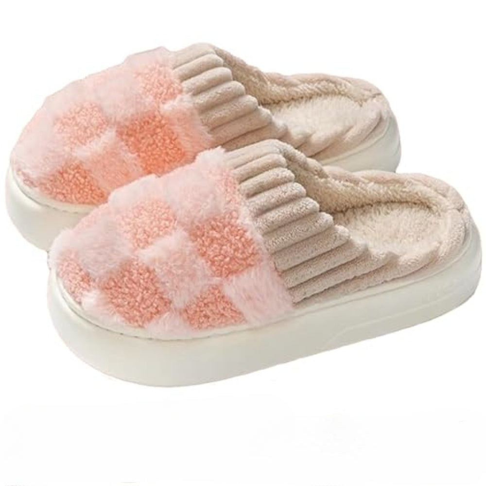 Checkered Memory Foam Plush Indoor Slippers