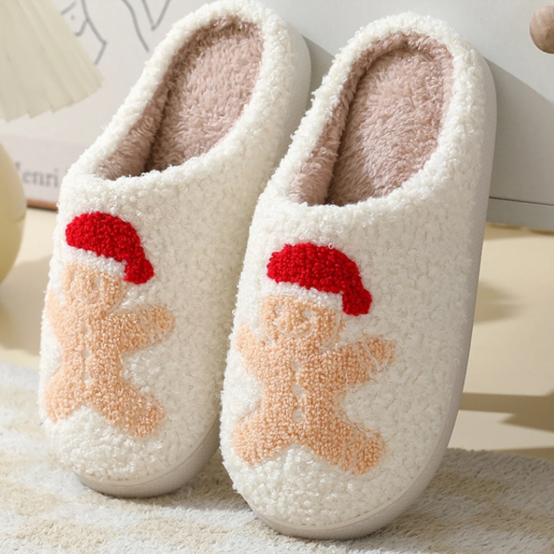 Festive Holiday Slide Slippers With Embroidered Designs