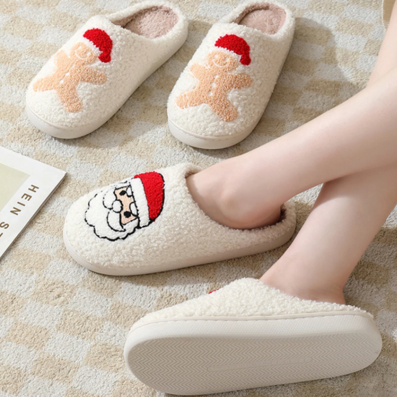 Festive Holiday Slide Slippers With Embroidered Designs