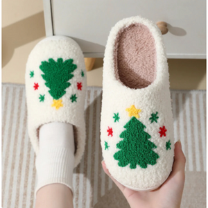 Festive Holiday Slide Slippers With Embroidered Designs