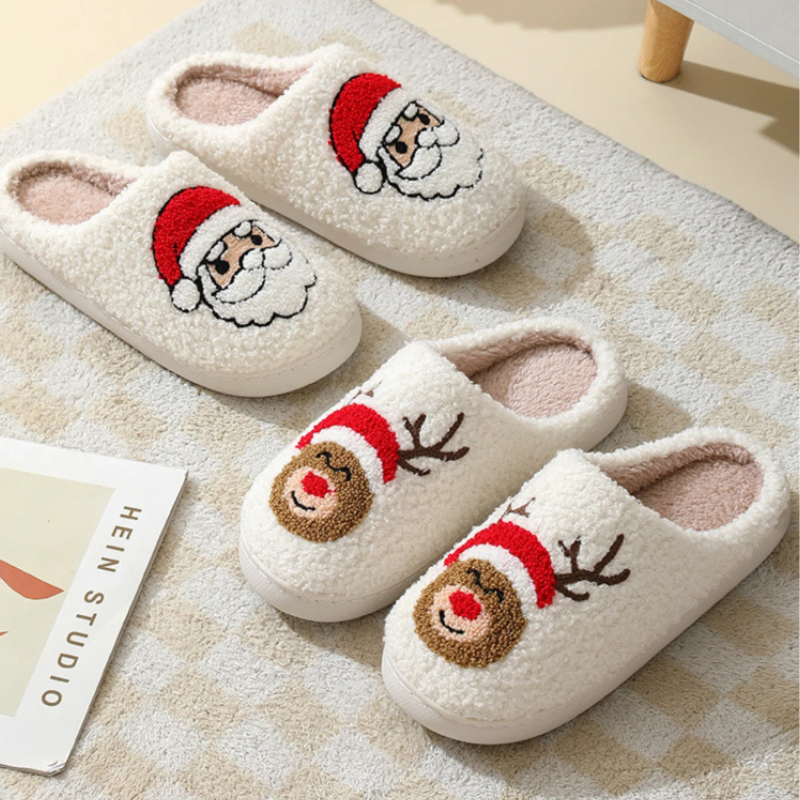 Festive Holiday Slide Slippers With Embroidered Designs