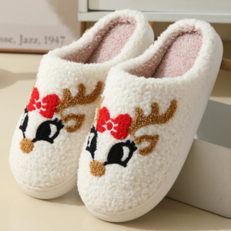 Festive Holiday Slide Slippers With Embroidered Designs