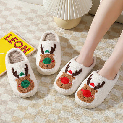 Holiday Reindeer Themed Plush Indoor Slippers