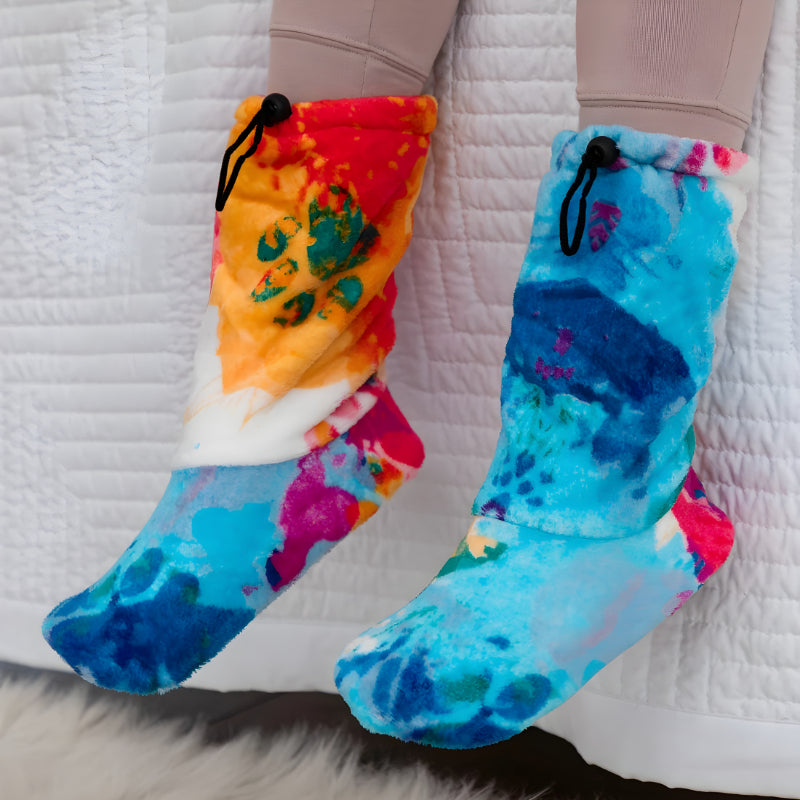 Cozy Fleece Paw Printed Slipper Boots