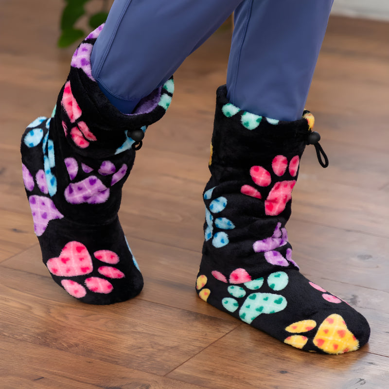 Cozy Fleece Paw Printed Slipper Boots