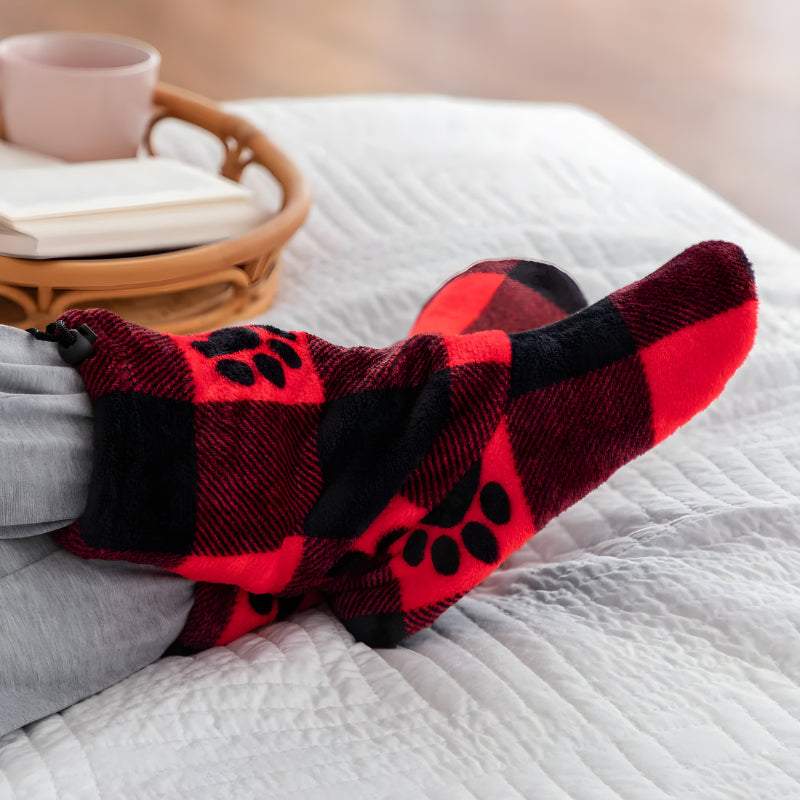 Cozy Fleece Paw Printed Slipper Boots