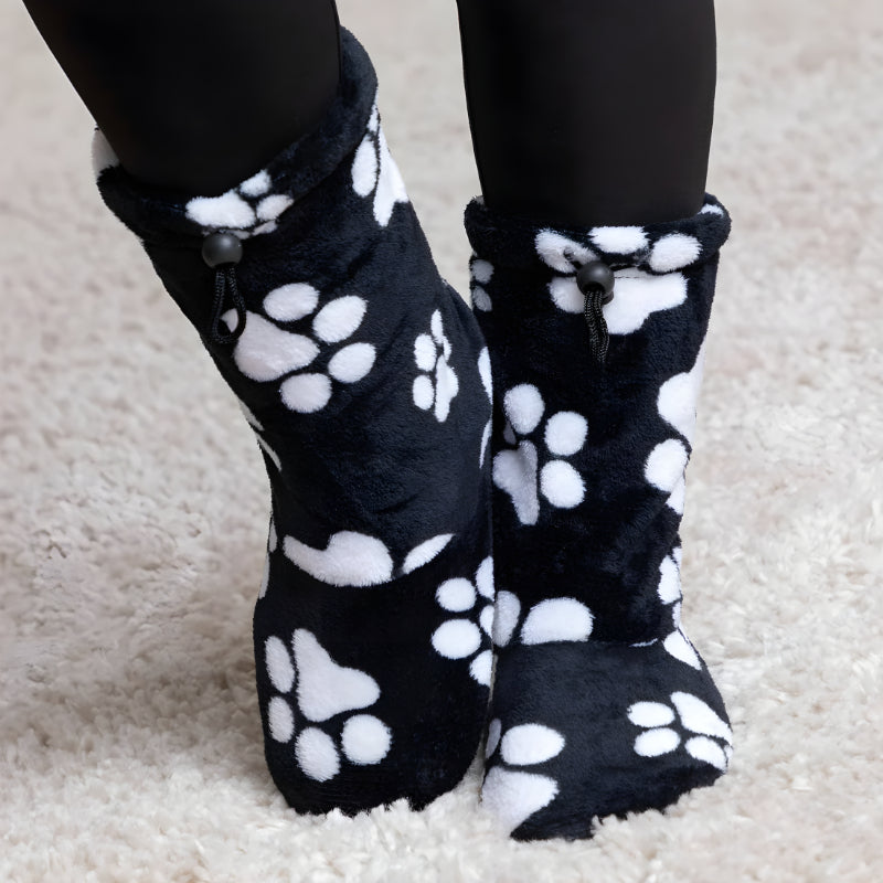 Cozy Fleece Paw Printed Slipper Boots