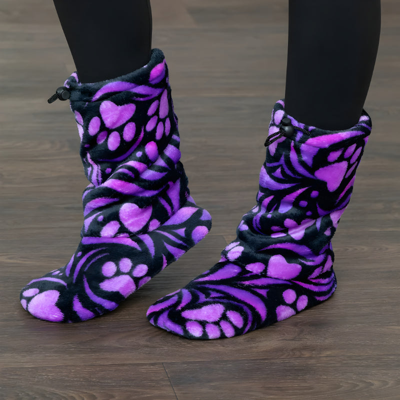 Cozy Fleece Paw Printed Slipper Boots