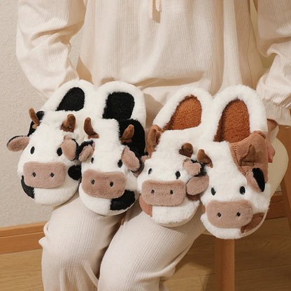 Cartoon Cow Warm Plush Slides