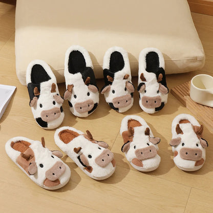 Cartoon Cow Warm Plush Slides