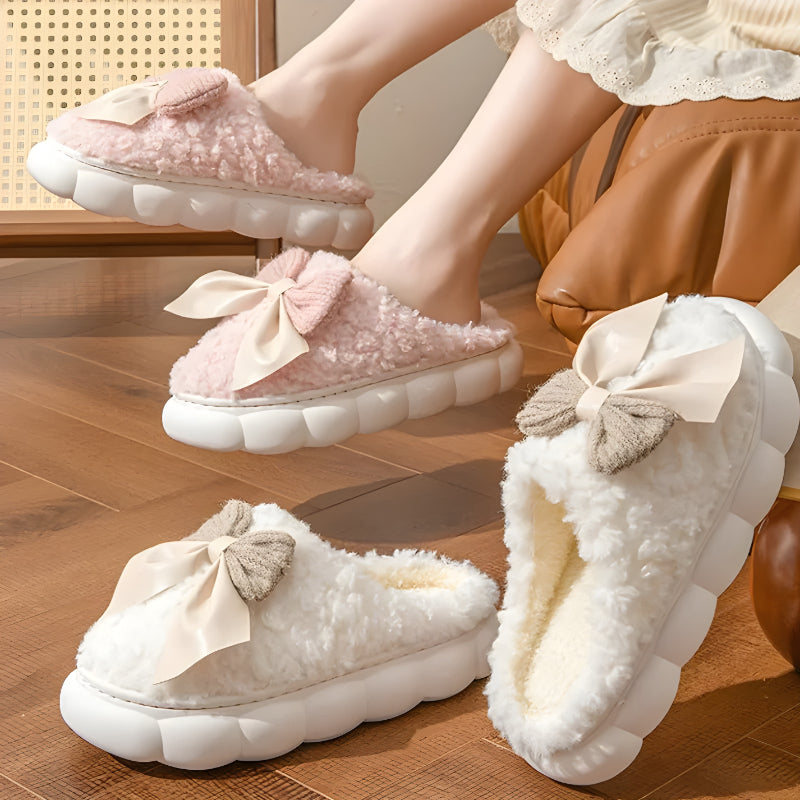 Fleece Bow Accent Indoor Slippers