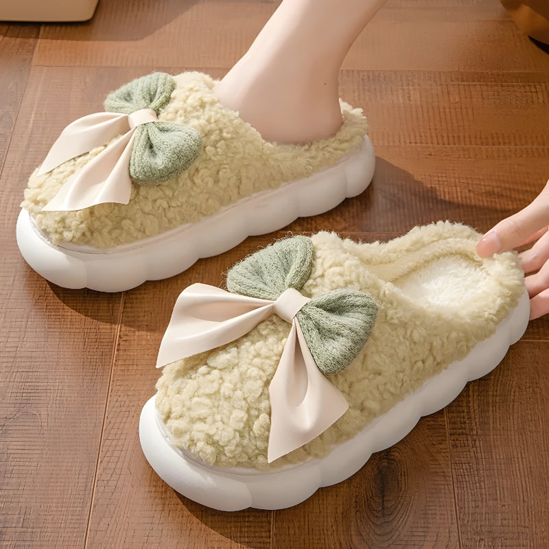 Fleece Bow Accent Indoor Slippers