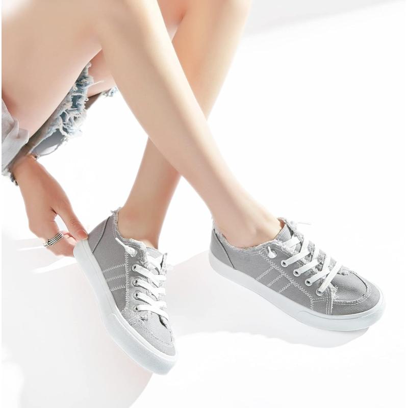 Womens Frayed Canvas Casual Sneakers