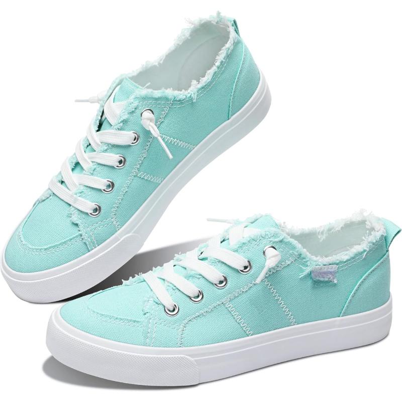 Womens Frayed Canvas Casual Sneakers