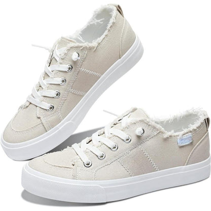 Womens Frayed Canvas Casual Sneakers