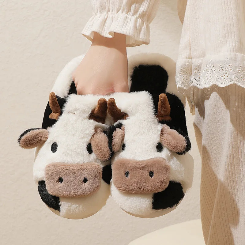 Plush Cow Themed Indoor Slippers