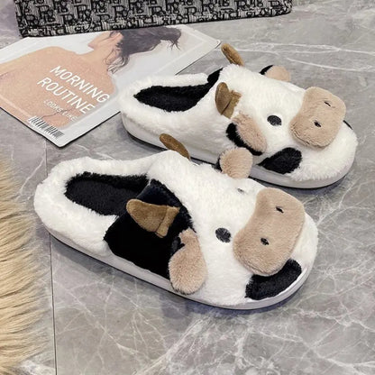 Plush Cow Themed Indoor Slippers