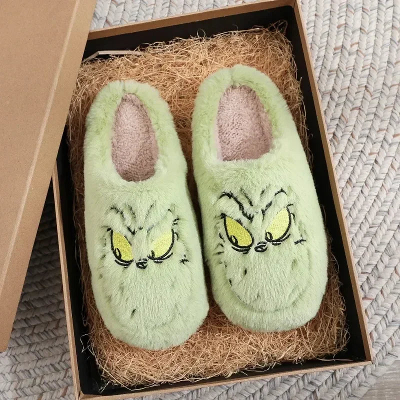 Grinch Character Themed Fuzzy Slippers