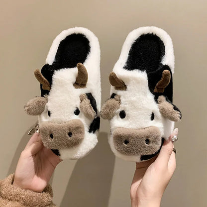 Plush Cow Themed Indoor Slippers