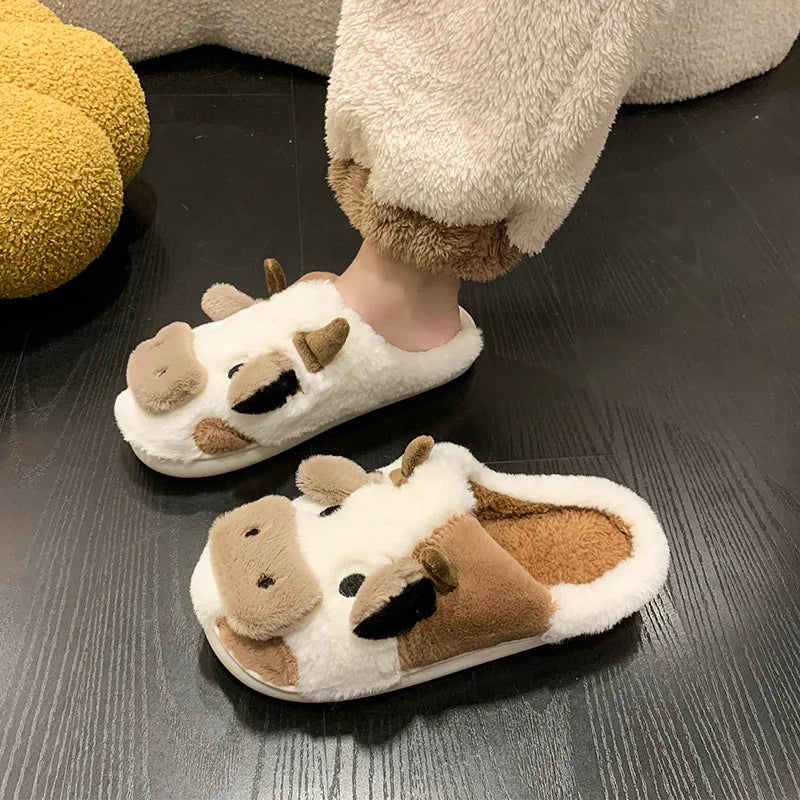 Plush Cow Themed Indoor Slippers