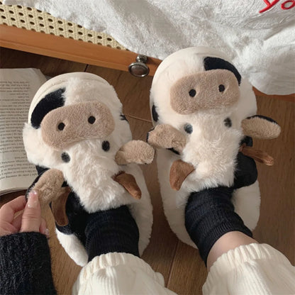 Plush Cow Themed Indoor Slippers