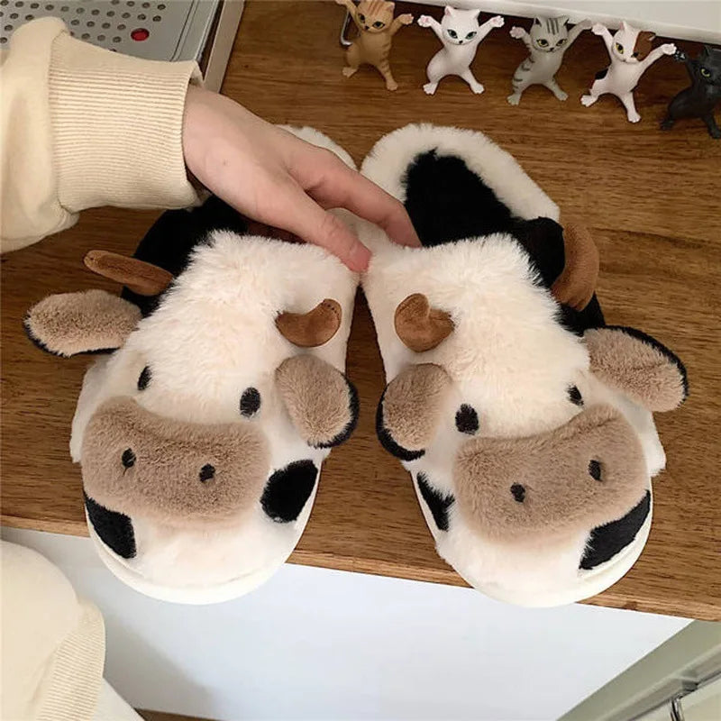 Plush Cow Themed Indoor Slippers