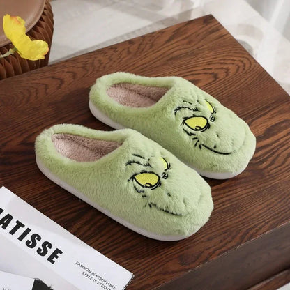 Grinch Character Themed Fuzzy Slippers