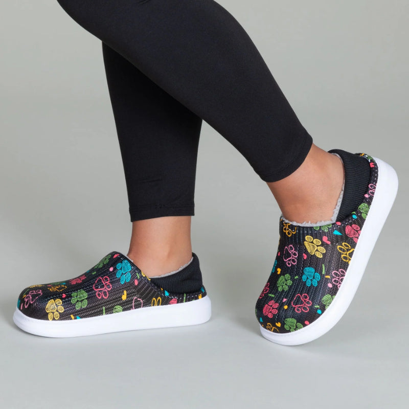 Floral Paw Print Slip On Clogs